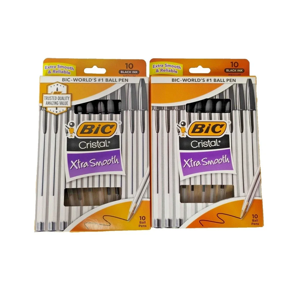 Bulk Buy 12x BIC Cristal Xtra Smooth Ball Pen, Medium,‎ Black 68271, 10 Ct Box
